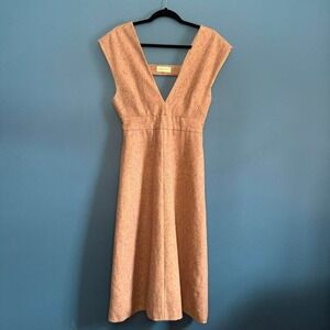 Rentrayage Ovaltine Deep‎ V Dress Women's Size Small Tweed Jumper Upcycled Beige